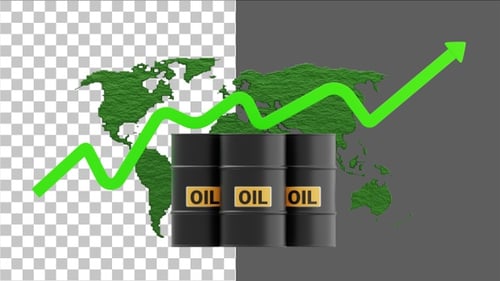 3D Oil Barrels on World Map with Rising Economic Graph | Alpha Channel