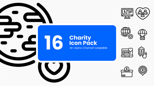 Animated Charity & Donation Icons – Volunteering & Giving Pack (16 MOV, 4K)