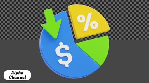3D Profit Margin Pie Chart with Decrease Arrow Animation | Alpha Channel
