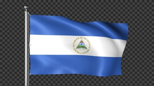 Waving Nicaragua National Flag on Flagpole with Alpha Channel