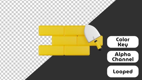 3D Trowel Building Yellow Brick Wall Construction Animation
