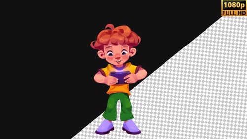 Boy Playing Game | Alpha Channel