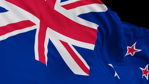 The New Zealand with alpha channel waving in the wind in slow motion