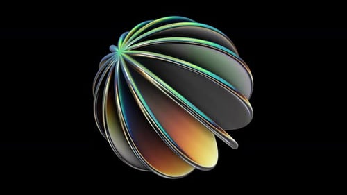 Abstract Object Sphere Circle Twist Metal Steel Glossy Reflection Chrome Holographic Hologram Trance