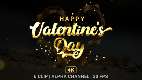 Animated Happy Valentine's Day Metallic Text Reveal Pack