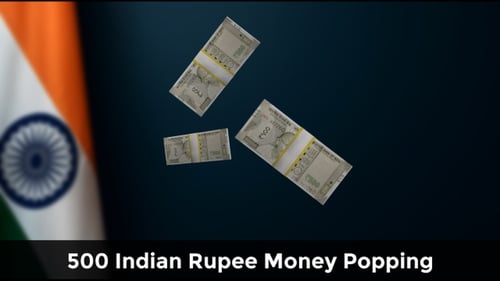 Indian Rupee Banknotes Falling Loop Animation