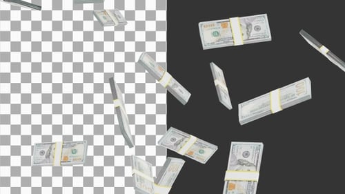 3D Animation of Money Rain Animation | Alpha Channel