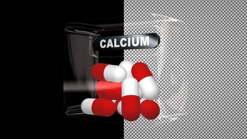 Calcium Pills in a Glass Cube, Capsules, Alpha Channel, Looped, Exclusive