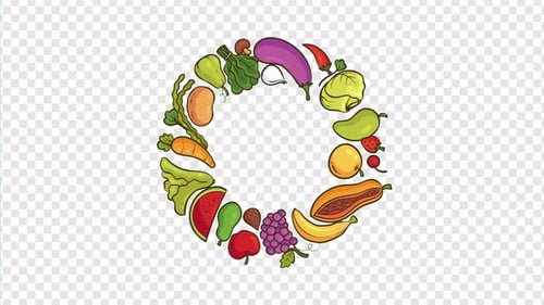 Animated Flat Design Fruit and Vegetable Circle Frame
