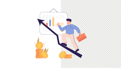 Flat Design Business Growth and Success Animation with Data Chart