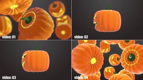 Animated 3D Halloween Jack-o'-Lantern Pumpkins Falling Loop