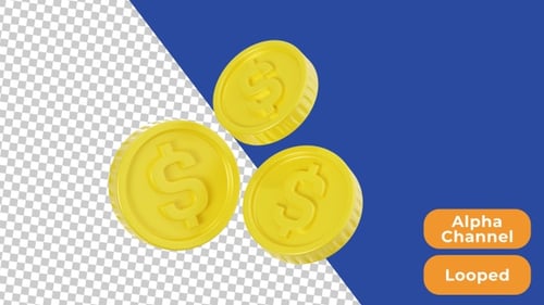 3D Animated Dollar Coins | Alpha Channel