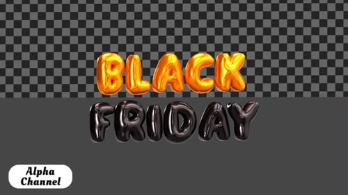 3D Black Friday Gold Balloon Text Animation | Alpha Channel