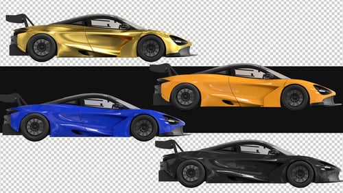 Pack Of 4 Speeding Cars Animations On Alpha Loop