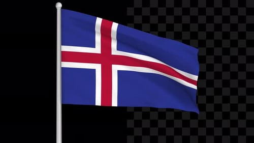 Waving Flag of Iceland with Alpha Channel Loop