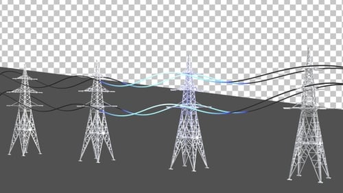 3D Glowing Energy Flow Through Power Lines | Alpha Channel