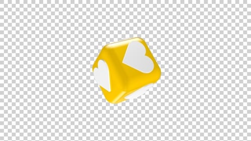 Rotating 3D Yellow Heart Cube Icon Animation
