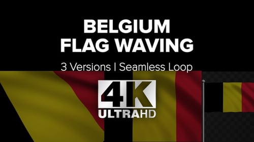 Belgium Flag Waving Seamless Loop with Alpha Channel