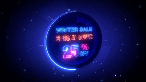 Neon Futuristic Winter Sale Special Offer 25% Off Title