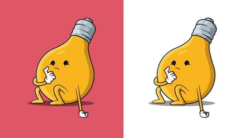Animated Lightbulb Character Thinking