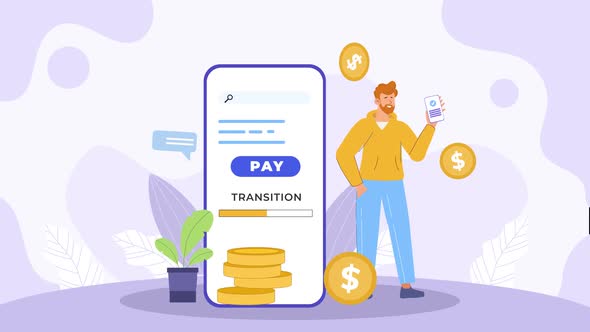 Successful Payment Scene With Flat Character Animation, Elements Motion ...