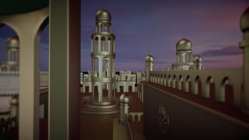 Belle mosquée avec ciel, paysage et nuages
