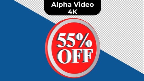 3D Animated 55 Percent Off Discount Tag