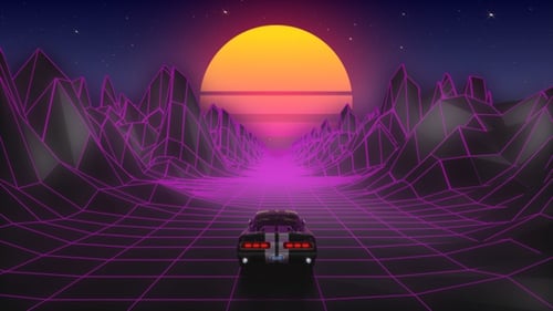 Retro Background Looping Scene, 80s retro background with driving car