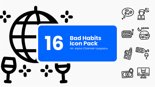 Paquete de iconos animados de comportamiento poco saludable: gráficos de líneas en bucle