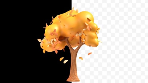 Animated 3D Tree with Falling Autumn Leaves