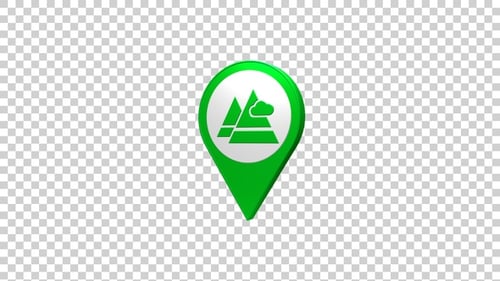 Animated 3D Green Map Pin with Mountain Icon