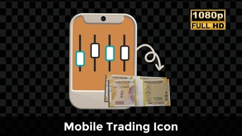 Mobile Trading Icon – Phone UI with 200 Rupee Money Flow Animation