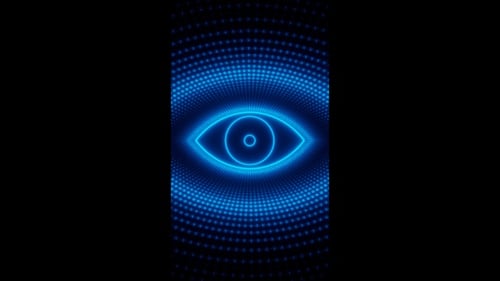 Animated Glowing Neon Eye in Digital Tunnel Loop