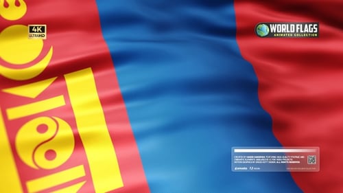 Mongolian Flag Waving in Wind Realistic Fabric Animation