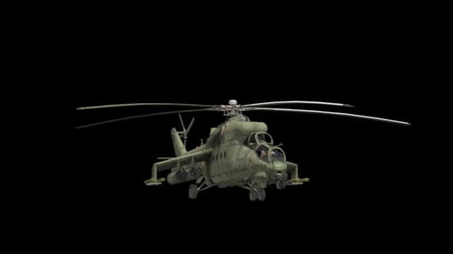 Military Attack Helicopter Flying with Alpha Channel