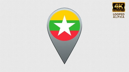 Rotating 3D Myanmar Flag Map Pin Locator Icon