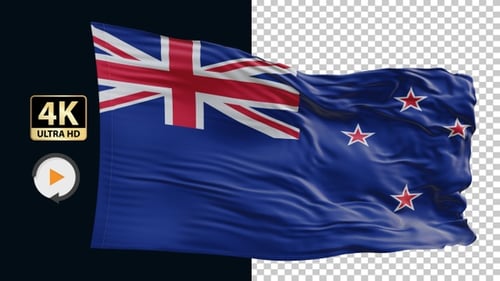 Realistic New Zealand Flag Waving on Black Screen
