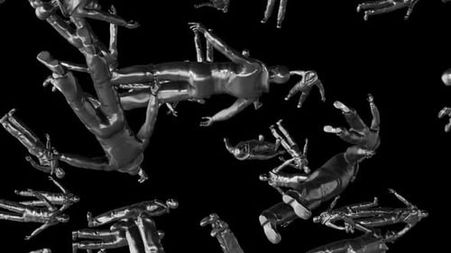 Falling Metallic Human Figures Abstract Motion Background