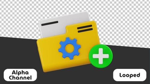 3D Animated Folder Icon with Gear and Add Symbol