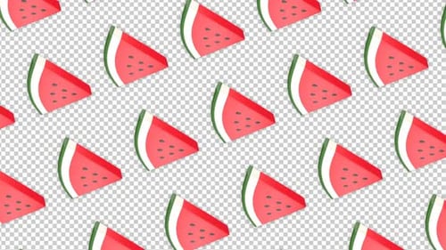 Vertical Group of Rotating Watermelon Slices on Alpha Channel, Loop