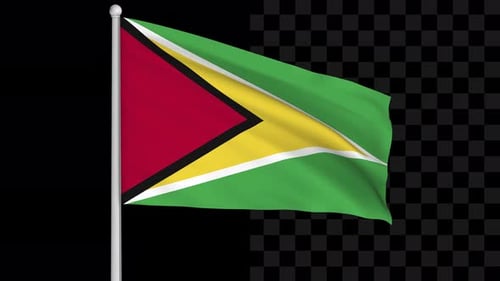 Guyana Flag Waving on Pole with Alpha Channel