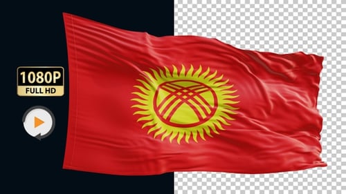 Realistic Kyrgyzstan Flag Waving Seamlessly On Black Background