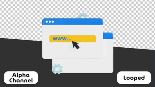 Animated 3D Browser Window with Gear Icon and Clicking Cursor