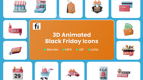 3D Animated Black Friday Shopping and Sales Icons