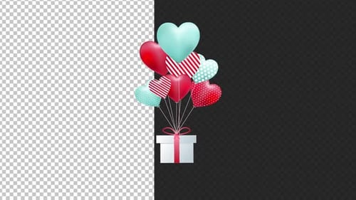 Animated Gift Box with Floating Heart Balloons