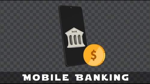 3D Mobile Banking with Bank Icon and Dollar Coin