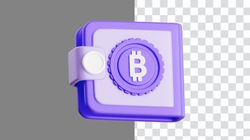3D Animation of Crypto Wallet with Bitcoin Symbol | Alpha Channel