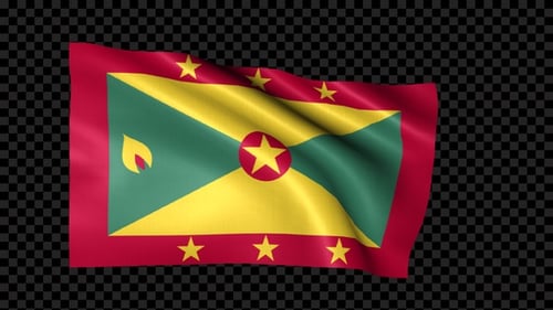 Waving Grenada National Flag Animation with Seamless Loop and Alpha Channel