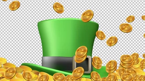 Animated Green Leprechaun Hat with Falling Gold Shamrock Coins