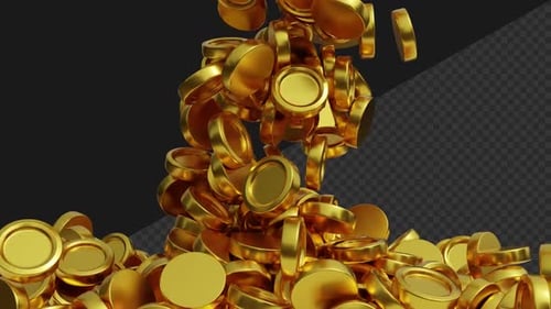 3D Gold Coins Rain Transition Looping Animation with Transparent Background